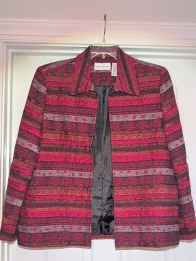 Alfred Dunner Pink & Gray Striped Pattern Jacket